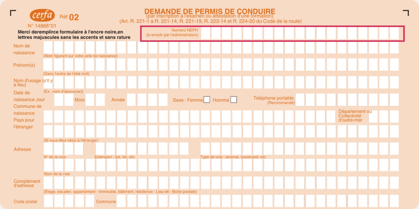 Document Cerfa de demande de permis de conduire