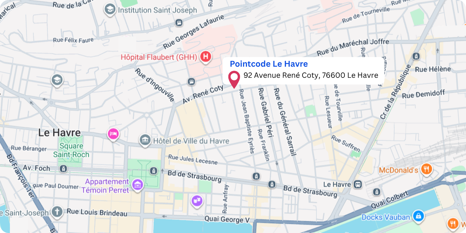 plan Pointcode Le Havre : 92 Avenue René Coty, 76600 Le Havre