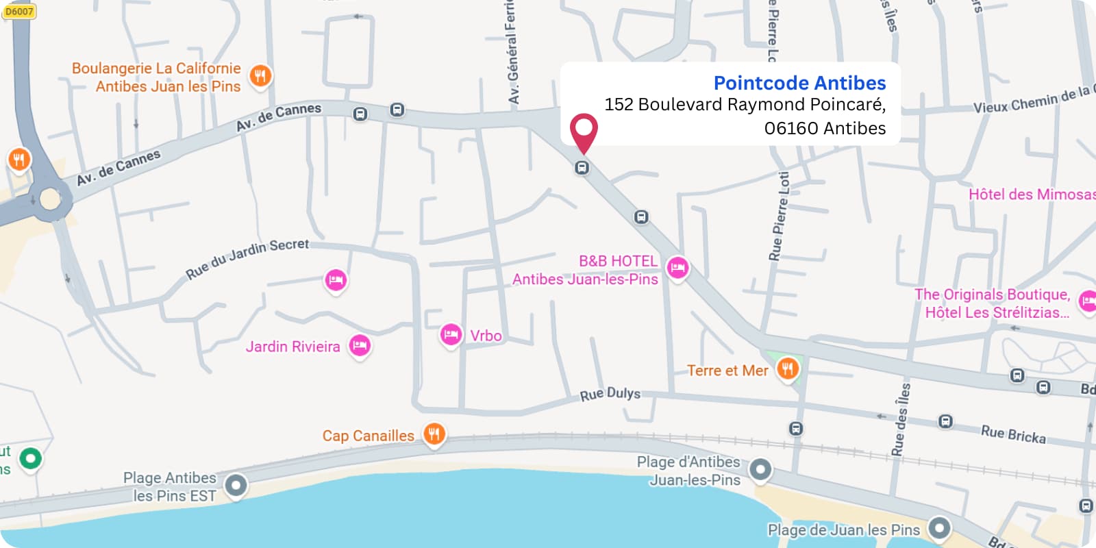 plan Pointcode Antibes : 152 Boulevard Raymond Poincaré, 06160 Antibes