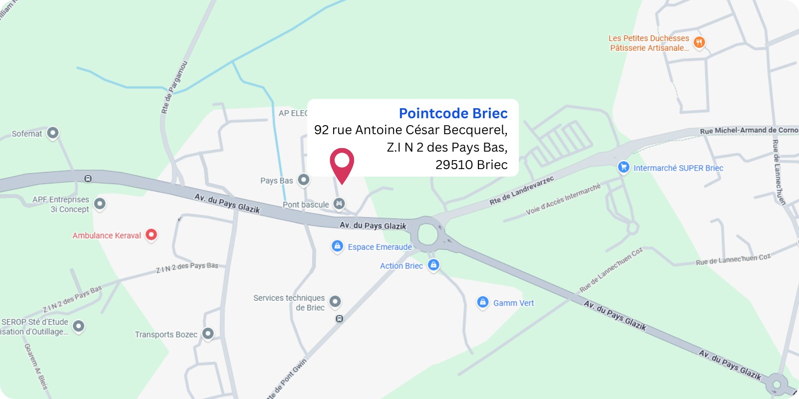 plan Pointcode Briec : 92 rue Antoine César Becquerel, 29510 Briec  