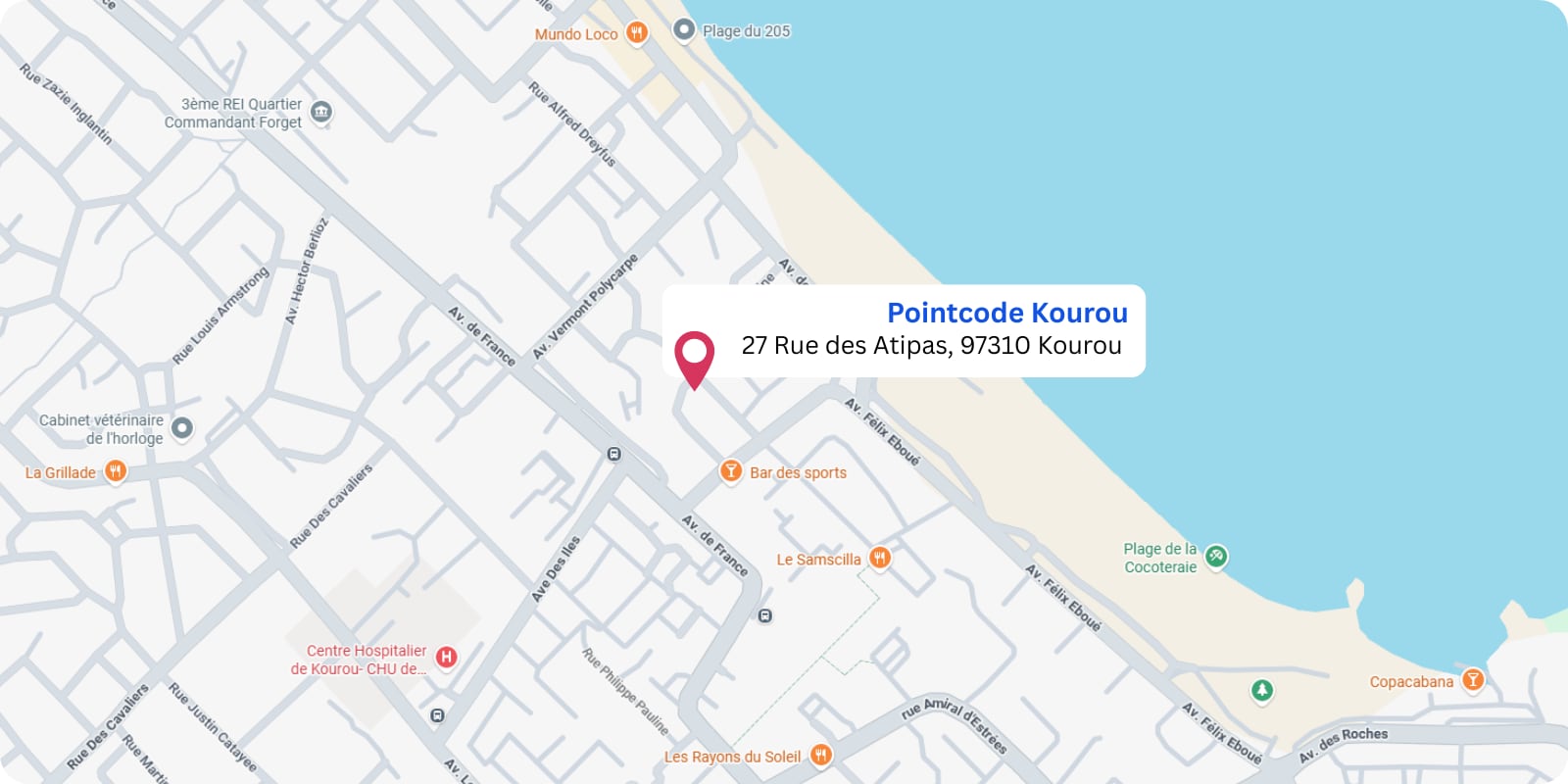 plan Pointcode Kourou : 27 rue Atipas, 97310 Kourou 