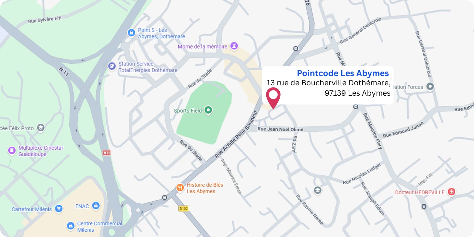 plan Pointcode Les Abymes : 13 rue de Boucherville Dothémare, 97139 Les Abymes