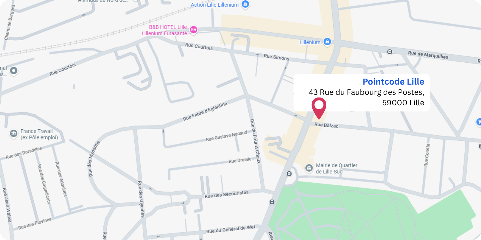 plan Pointcode Lille : 43 rue du Faubourg des Postes, 59000 Lille