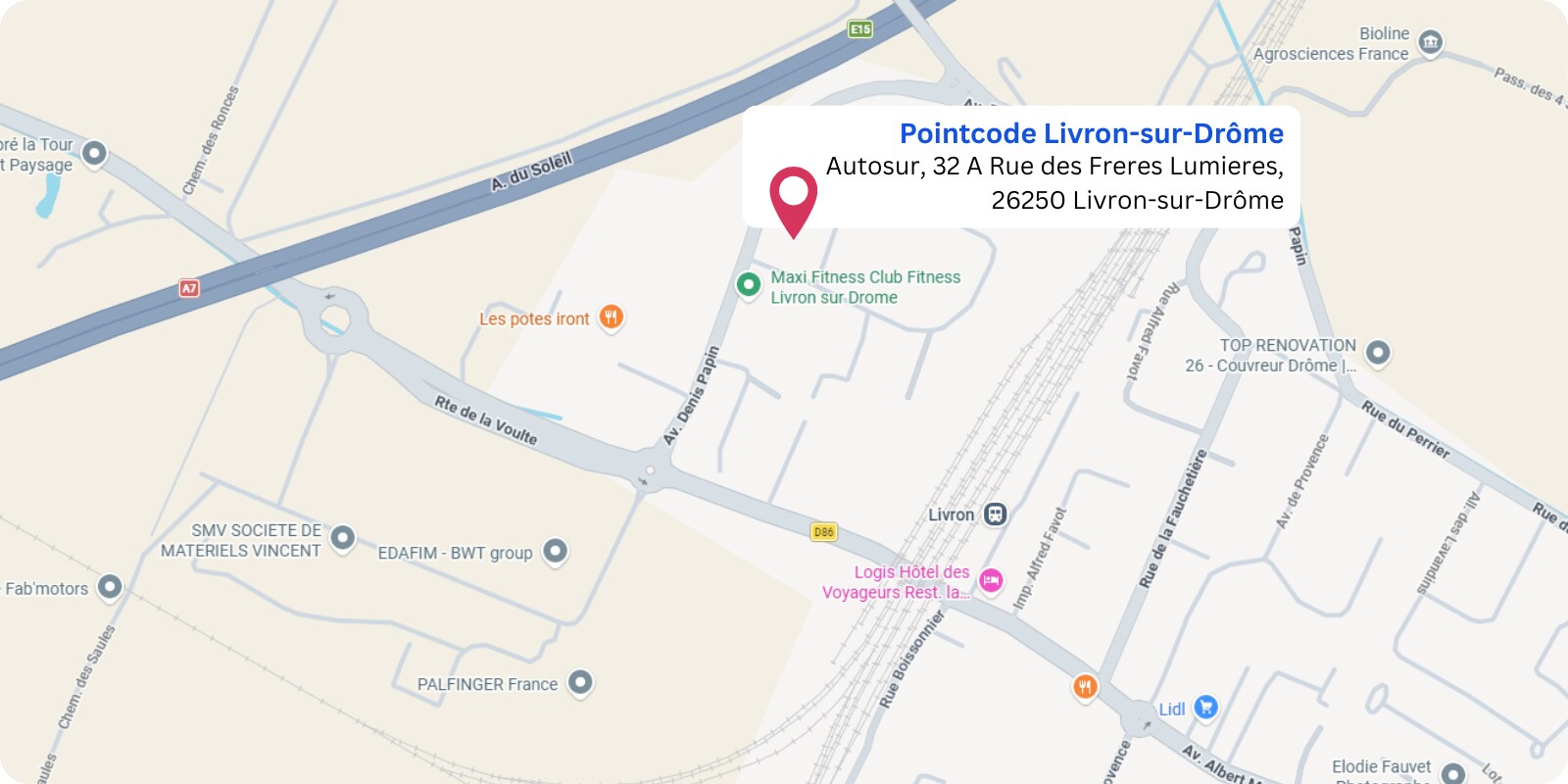 plan Pointcode Livron-sur-Drôme : 32 A rue des Frères Lumière, 26250 Livron-sur-Drôme 