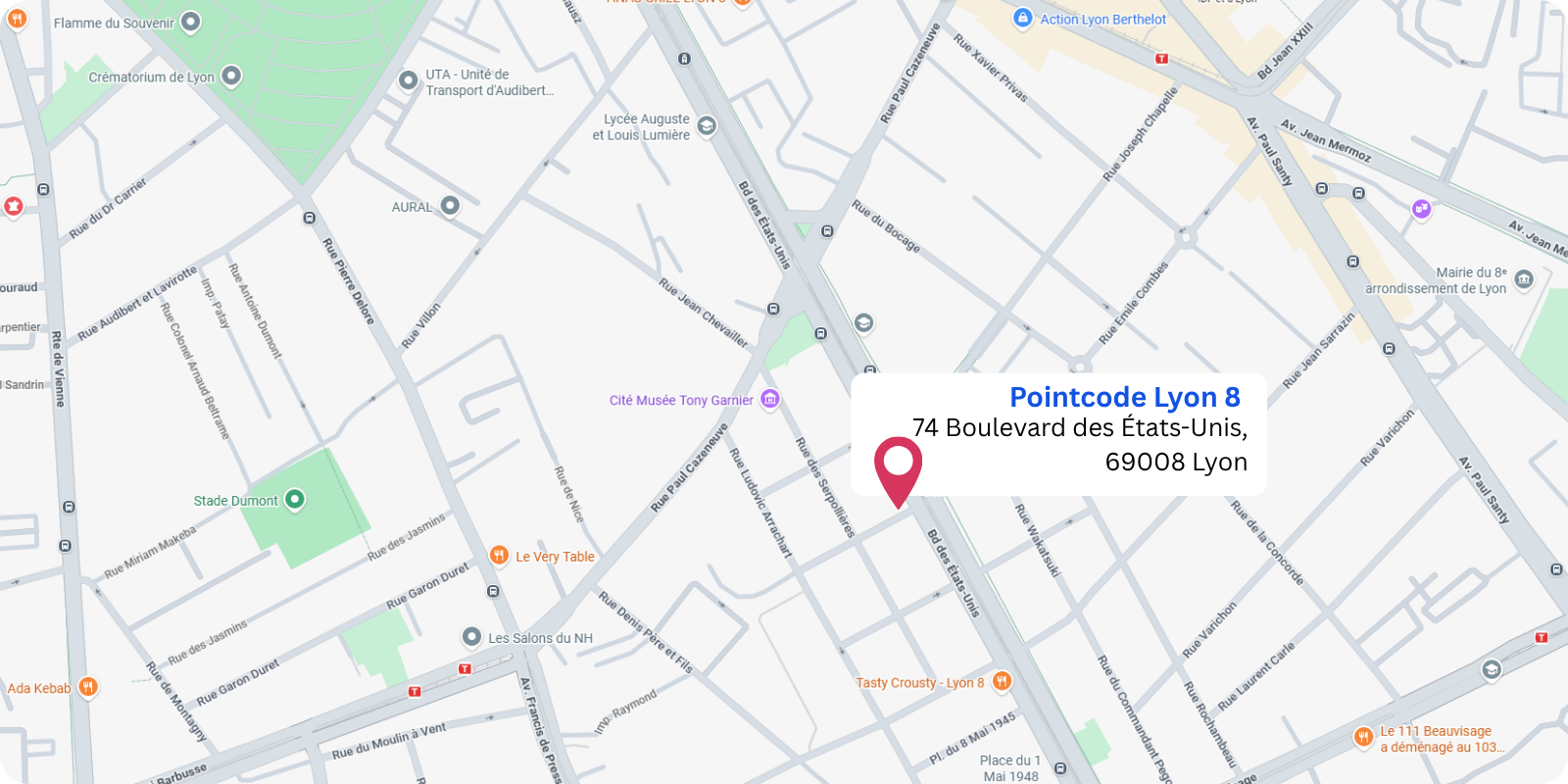 plan Pointcode Lyon 8 : 74 boulevard des États-Unis, 69008 Lyon