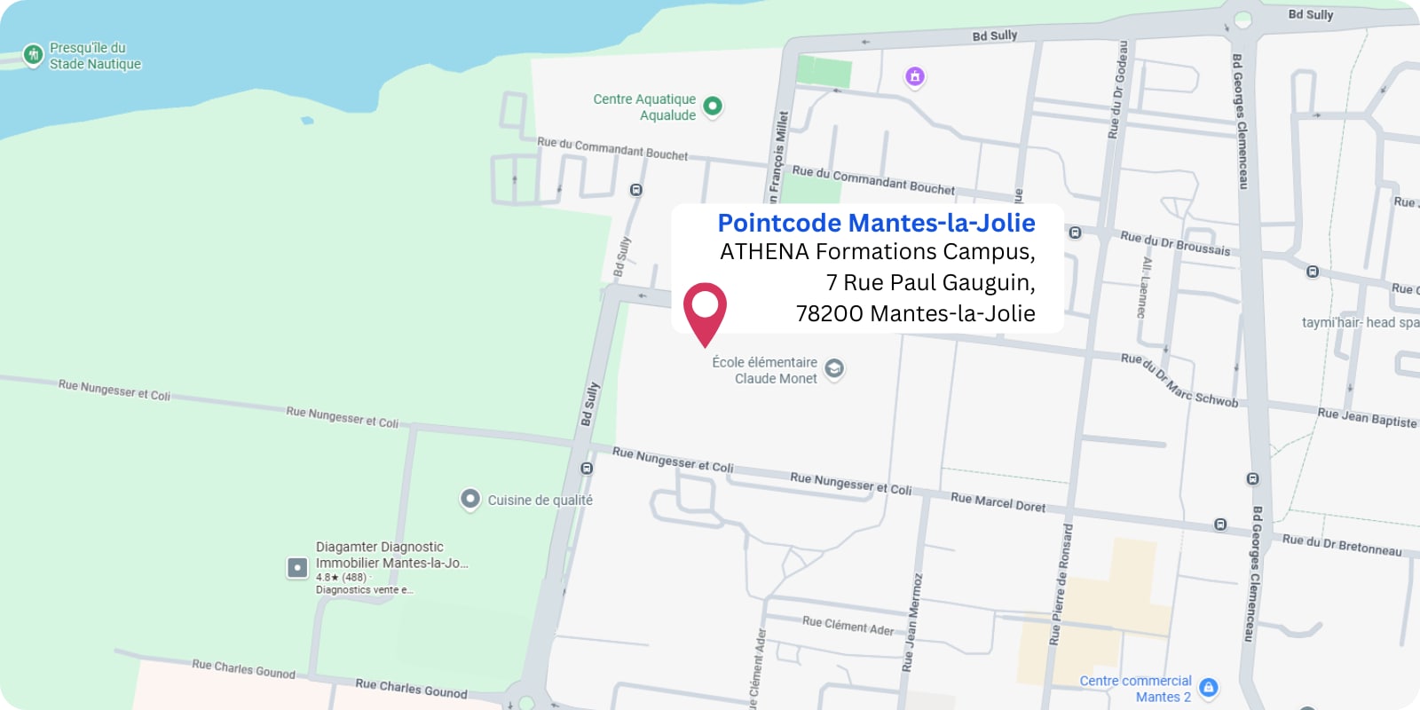 plan Pointcode  Mantes-la-Jolie : ATHENA Formations Campus, 7 Rue Paul Gauguin, 78200 Mantes-la-Jolie