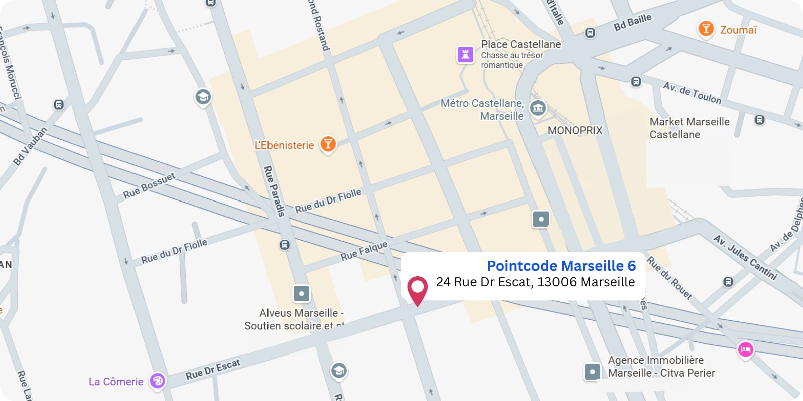 plan Pointcode Marseille : 24 rue du Docteur Escat, 13006 Marseille