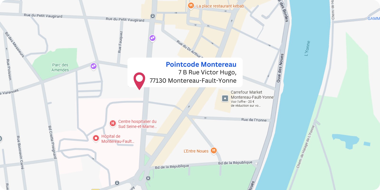 plan Pointcode Montereau : 7 B Rue Victor Hugo, 77130 Montereau