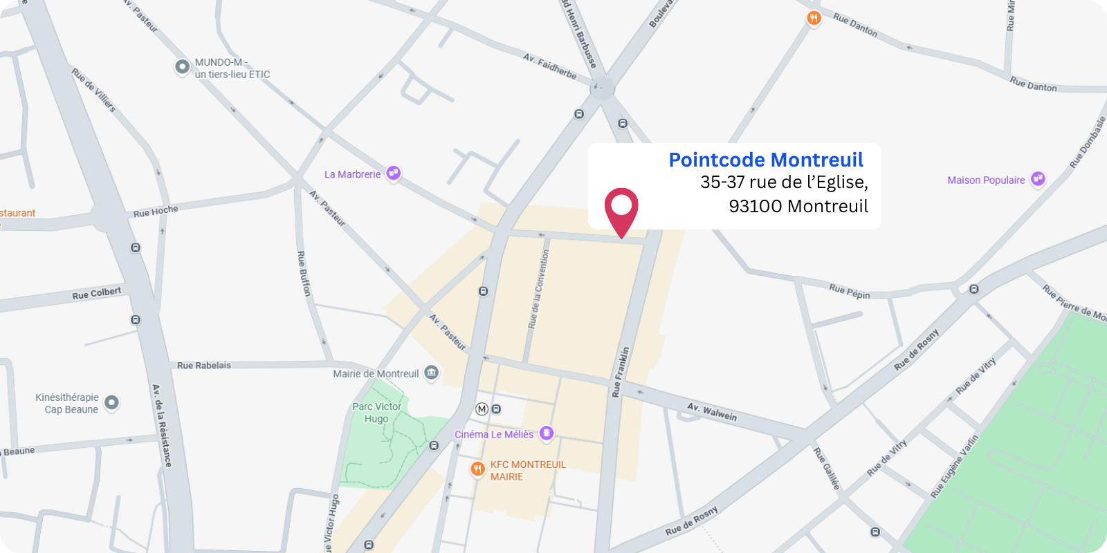 plan Pointcode Montreuil : 35-37 rue de l'Eglise, 93100 Montreuil