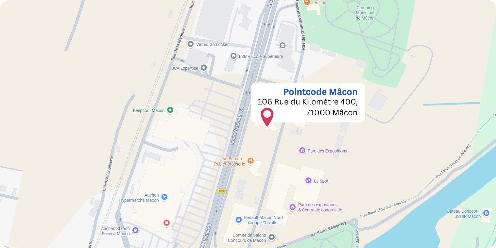 plan Pointcode Mâcon  : 106 rue du kilomètre 40, 71000 Mâcon  