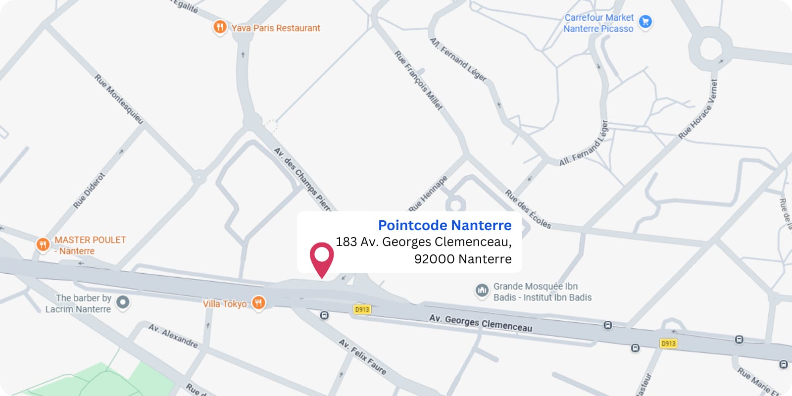 plan Pointcode Nanterre : 183 avenue Georges Clemenceau, 92000 Nanterre 