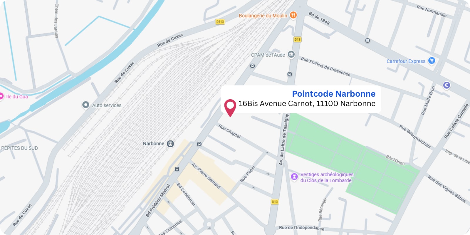 plan Pointcode Narbonne : 16Bis Avenue Carnot, 11100 Narbonne