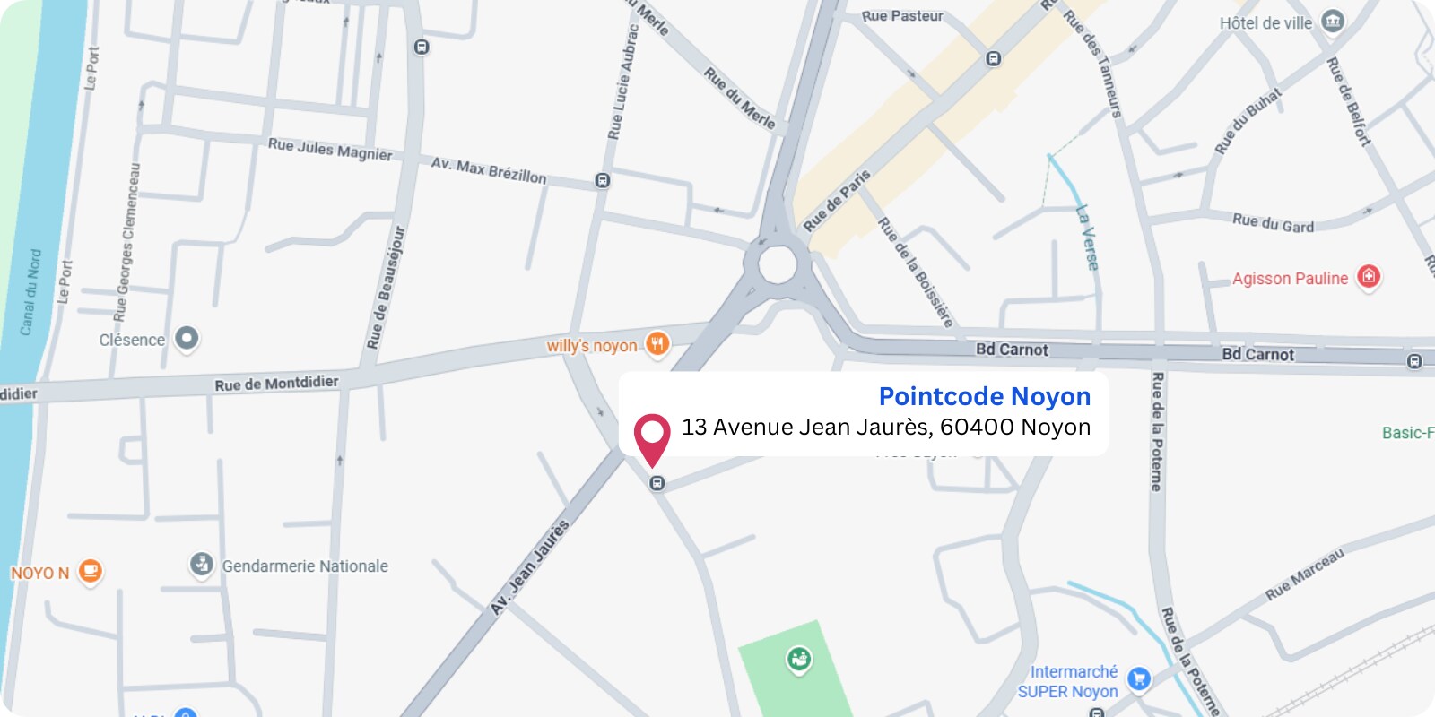 plan Pointcode Noyon : 13 Avenue Jean Jaurès, 60400 Noyon