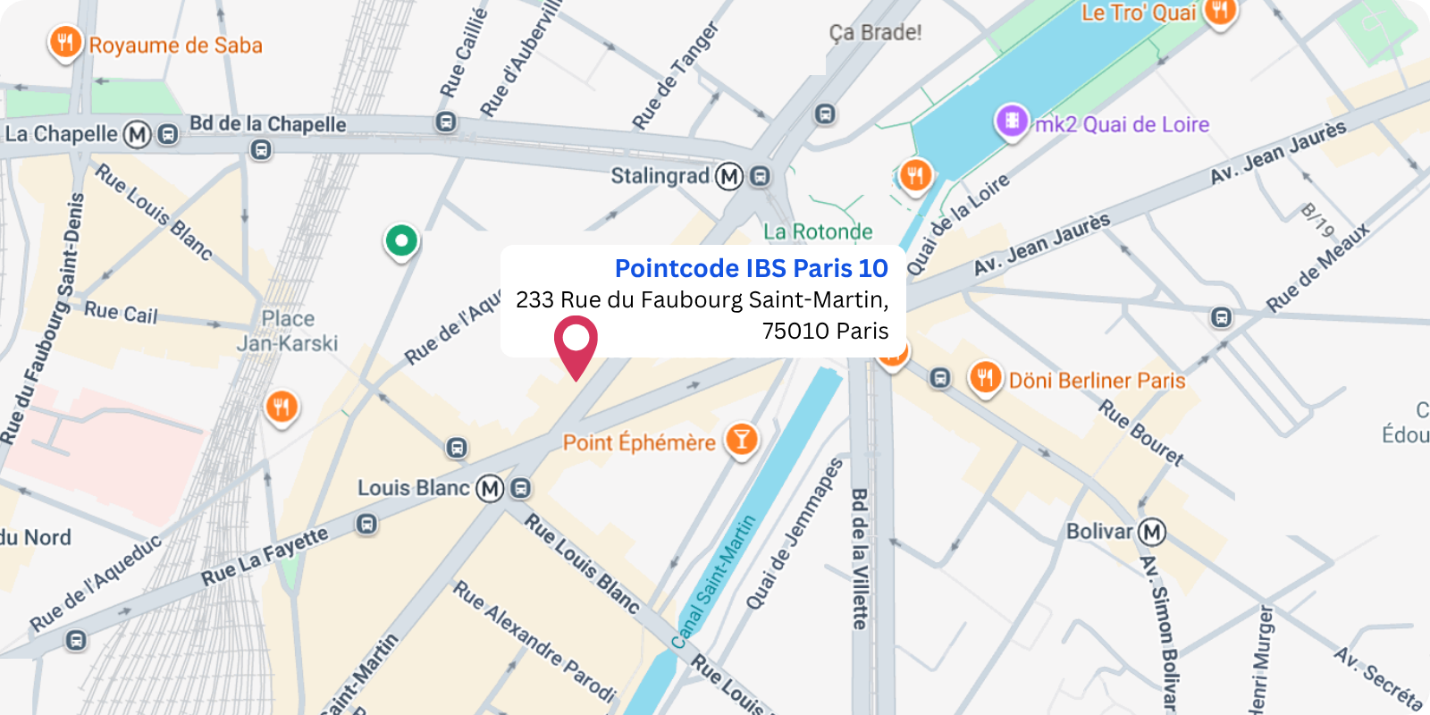 plan Pointcode IBS Paris 10 : 233 rue du Faubourd Saint-Martin, 75010 Paris