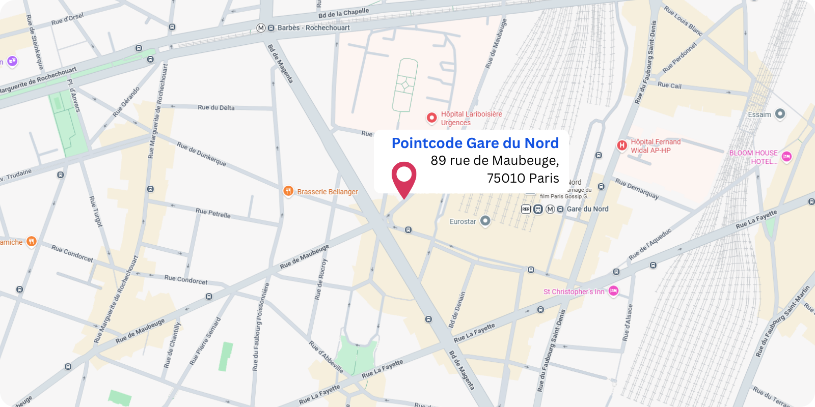 plan Pointcode Paris AO Gare du Nord : 89 Rue de Maubeuge, 75010 Paris