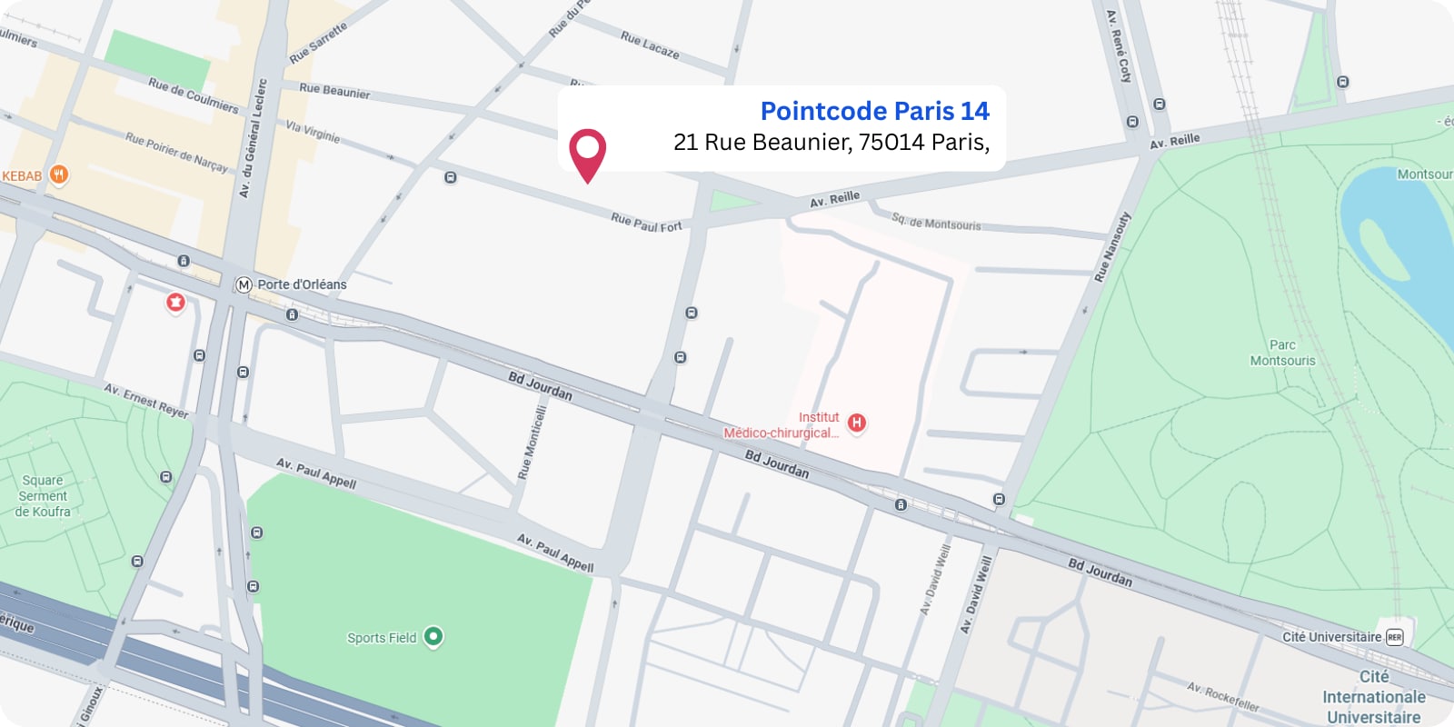 plan Pointcode Paris 14 : 21 rue Beaunier, 75014 Paris 14 