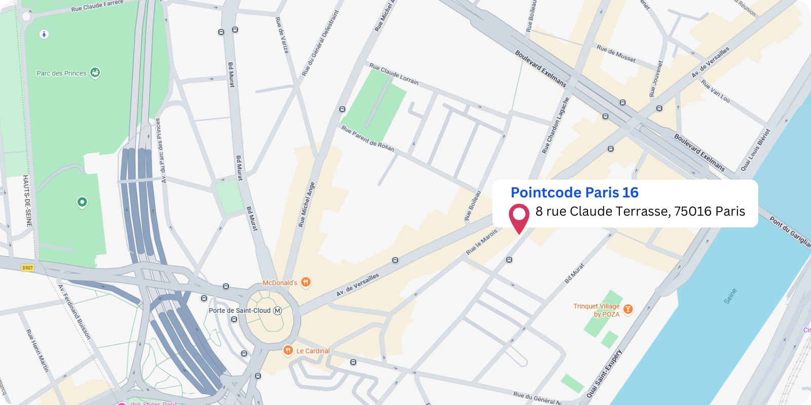 plan Pointcode Paris 16 : 8 Rue Claude Terrasse, 75016 Paris