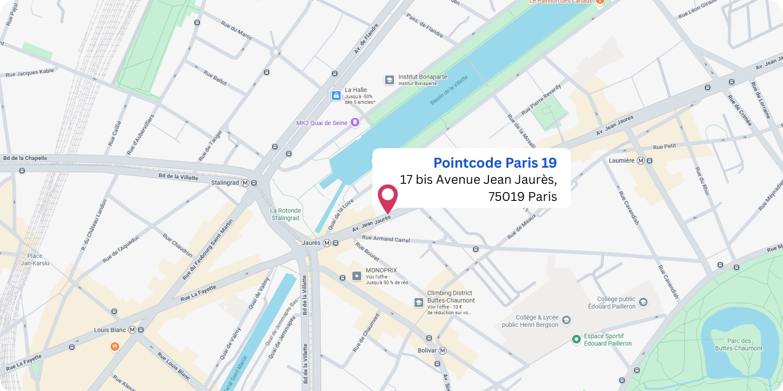 plan Pointcode Paris 19 : 17 bis Avenue Jean Jaurès, 75019 Paris 