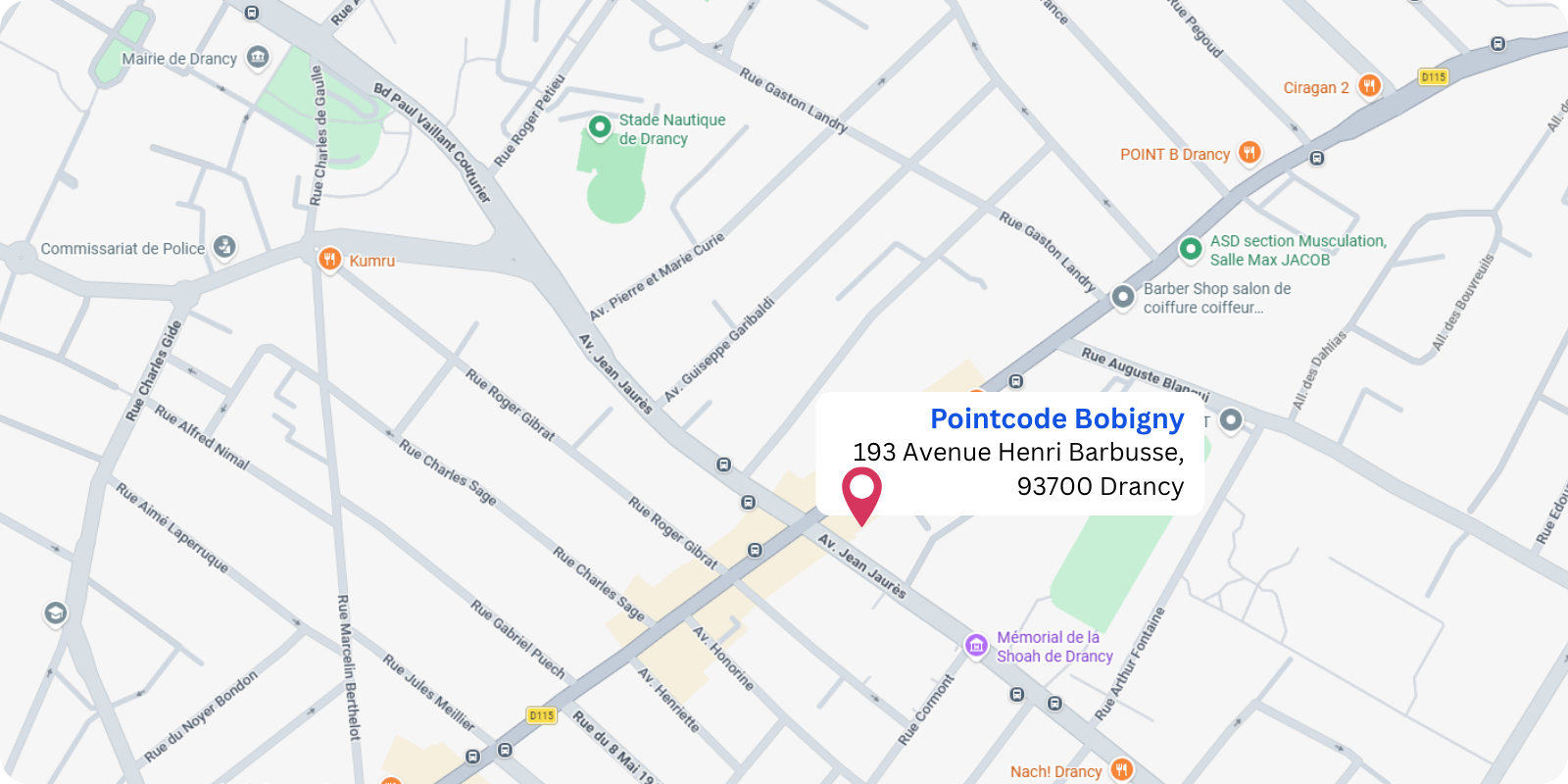 plan Pointcode Bobigny : 130 Avenue Henri Barbusse, 93700 Drancy