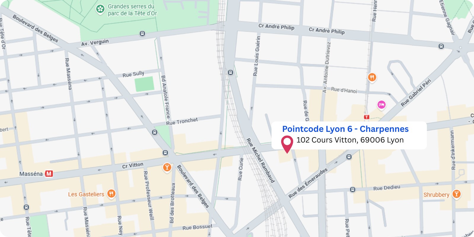 plan Pointcode Lyon 6 - Charpennes : 102 Cours Vitton, 69009 Lyon