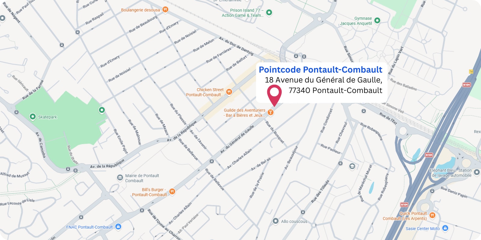 plan Pointcode Pontault-Combault : 18 Avenue du Général de Gaulle, 77340 Pontault-Combault 