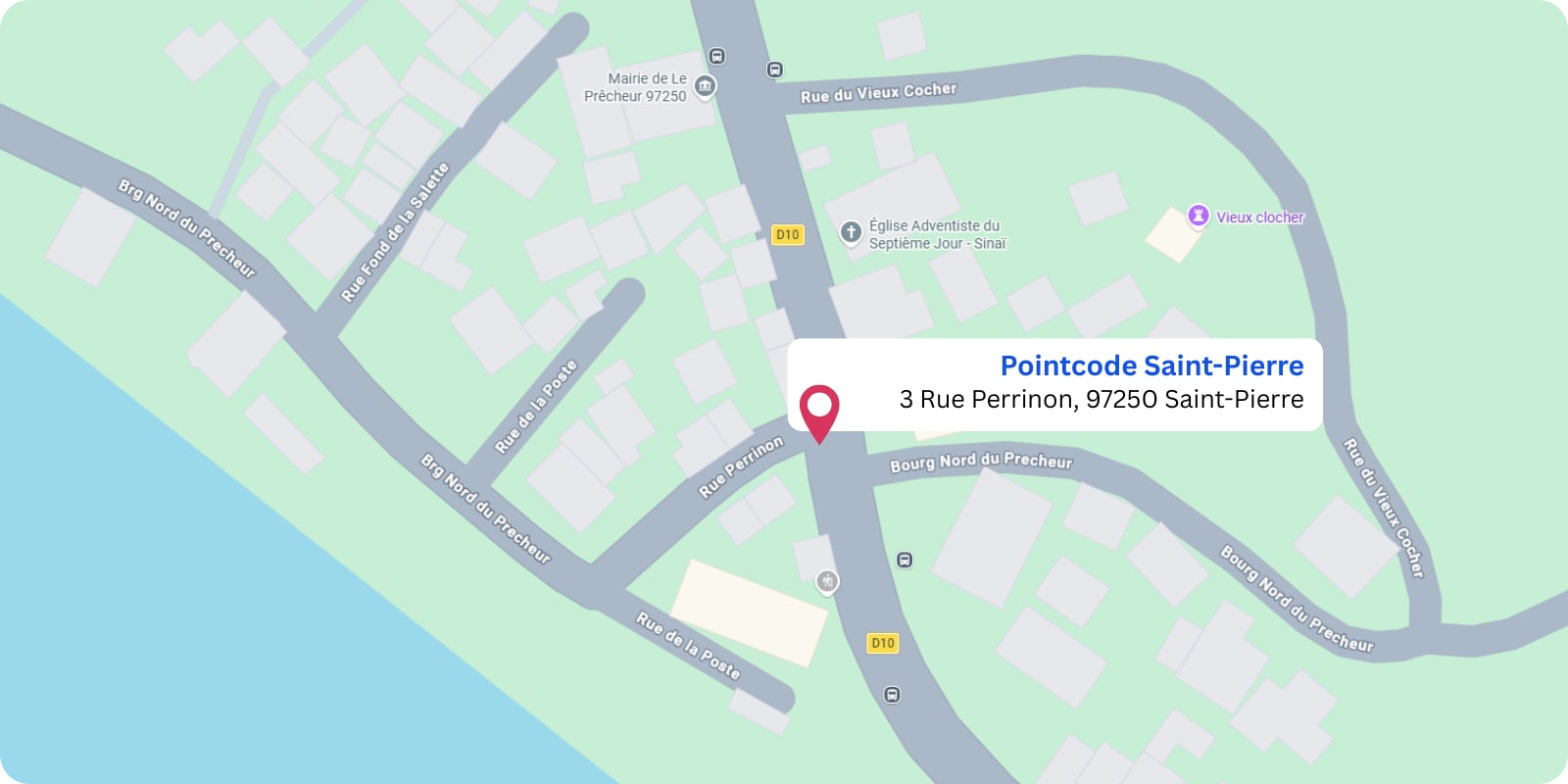 plan Pointcode Saint-Pierre : 3 rue Perrinon, 97250 Saint-Pierre, Martinique
