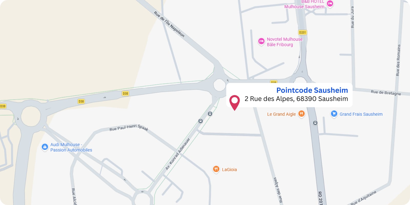 plan Pointcode Sausheim : 2 rue des Alpes, 68390 Sausheim