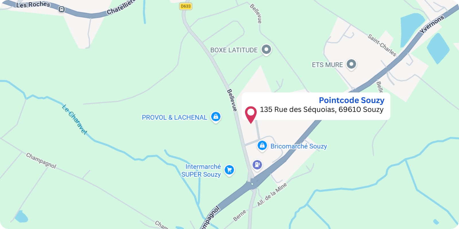 plan Pointcode Souzy : 135 rue des Séquoias Z.I Bellevue, 69610 Souzy