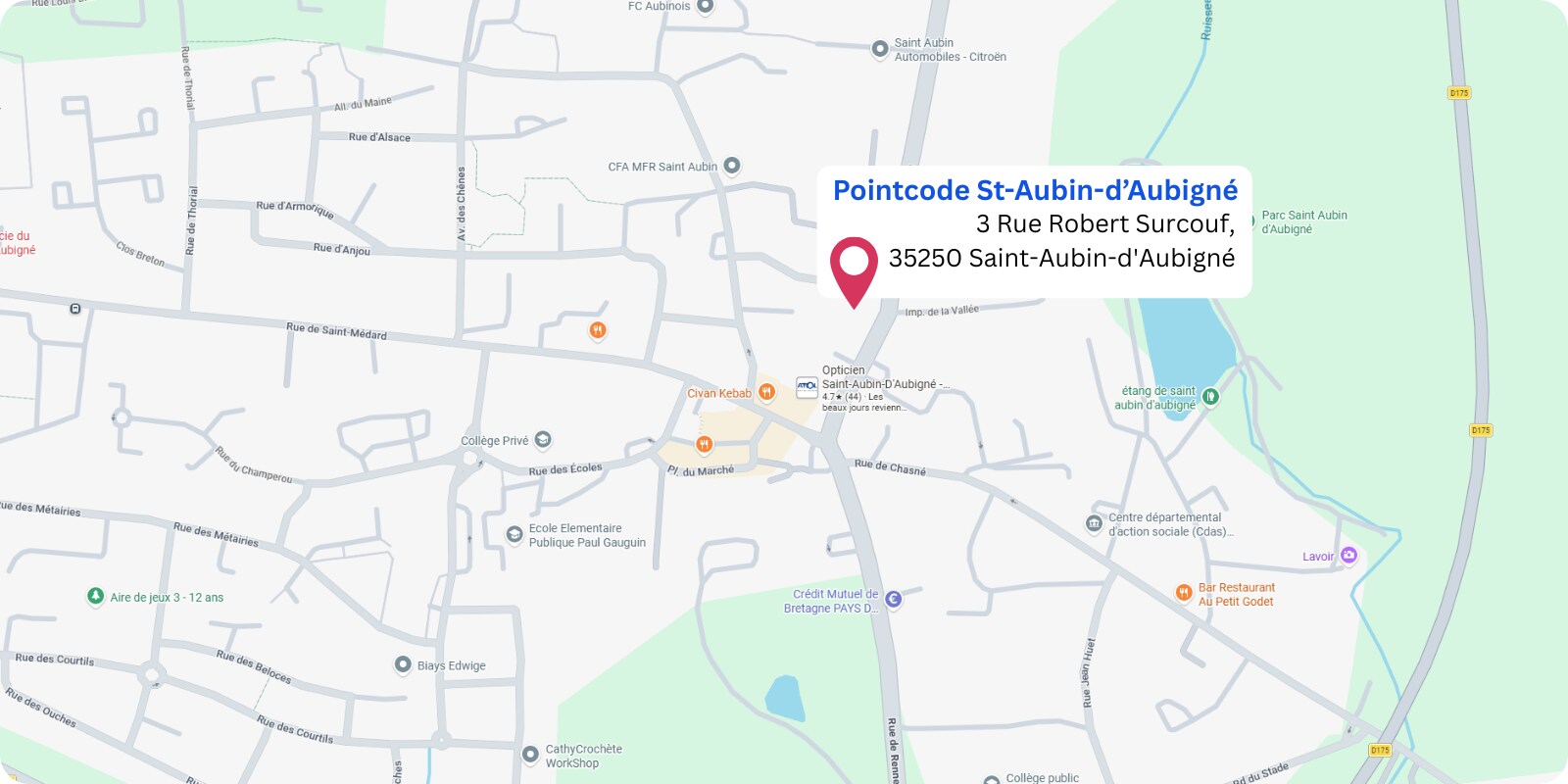 plan Pointcode- Autosur Saint Aubin d'Aubigné : 3 rue Robert Surcouf, 35250 Saint Aubin d'Aubigné