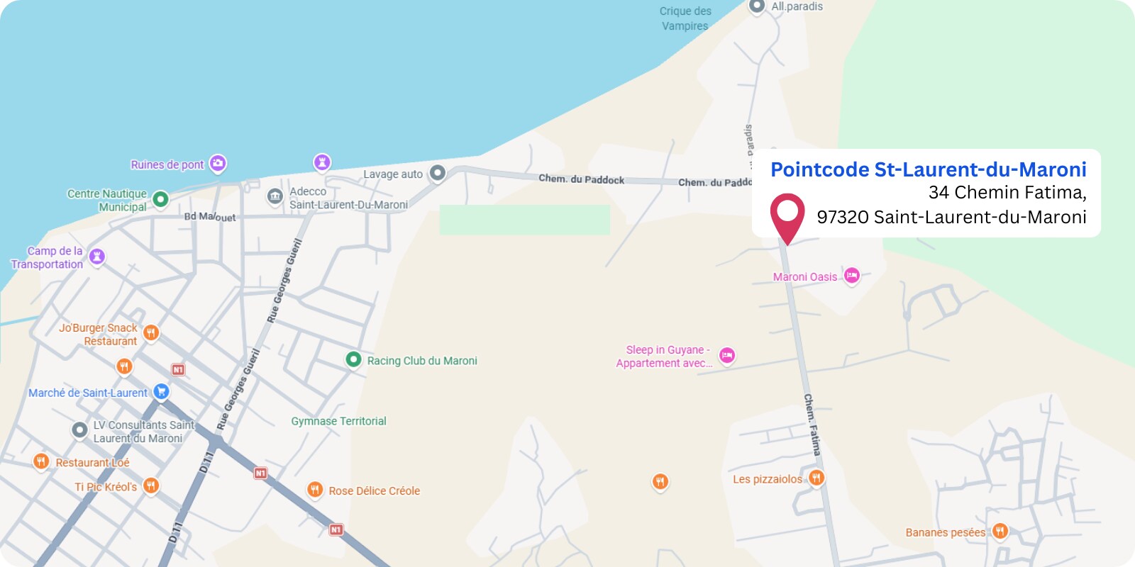 plan Pointcode Saint-Laurent-du-Maroni : 34 Chemin Fatima, 97320 Saint-Laurent-du-Maroni