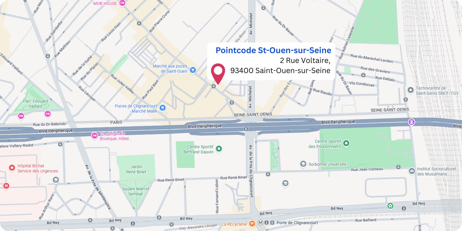 plan Pointcode Saint-Ouen-sur-Seine : 2 Rue Voltaire, 93400 Saint-Ouen-sur-Seine