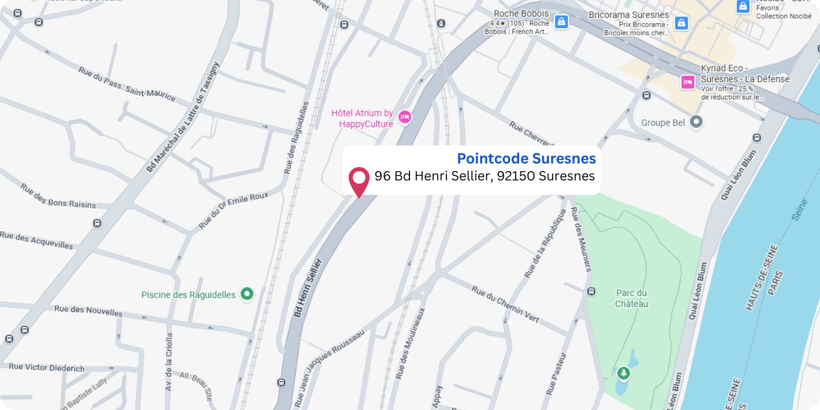 plan Pointcode Suresnes : 96 Boulevard Henri Sellier, 92150 Suresnes