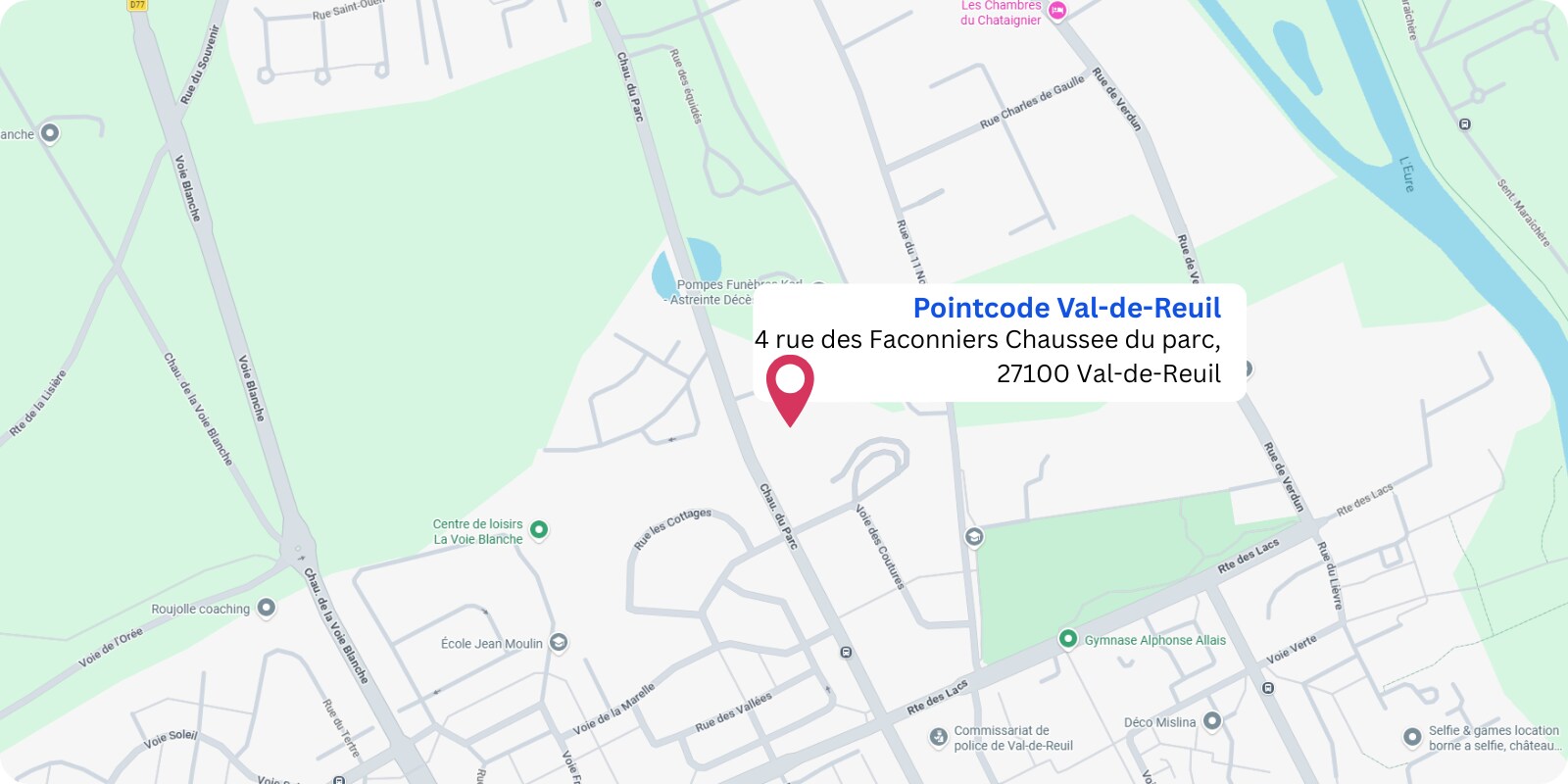 plan Pointcode Val-de-Reuil : 4 rue des Faconniers Chaussee du parc, 27100 Val-de-Reuil