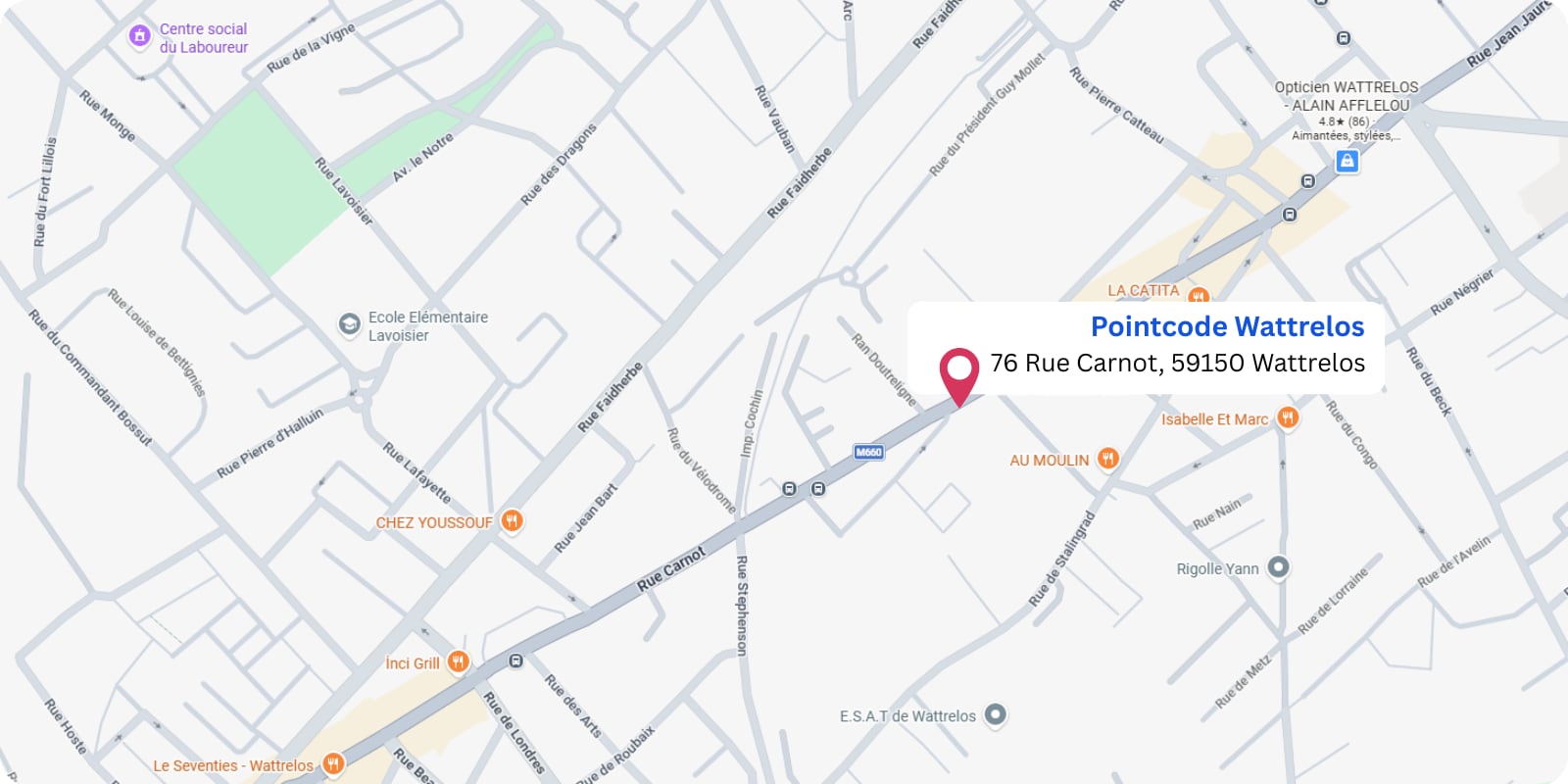 plan Pointcode Wattrelos : 76 Rue Carnot, 59150 Wattrelos  